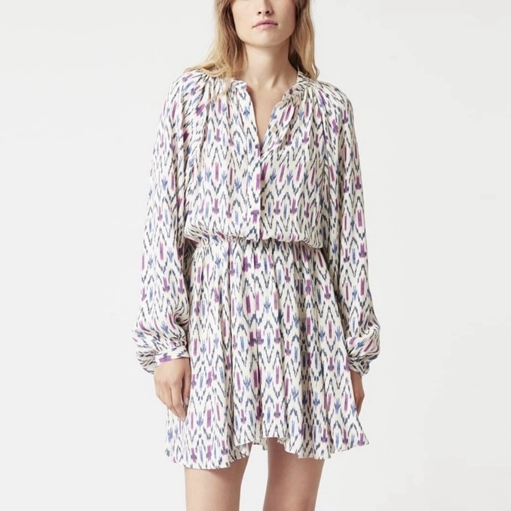 Isabel Marant Etoile Amandine Long Sleeve Patterned Mini Dress Women’s EU 42